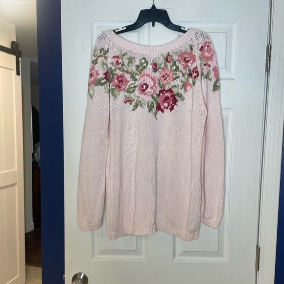 TOGETHER pink hand-knit cotton blend sweater with rose intarsia - Large - Picture 2 of 3